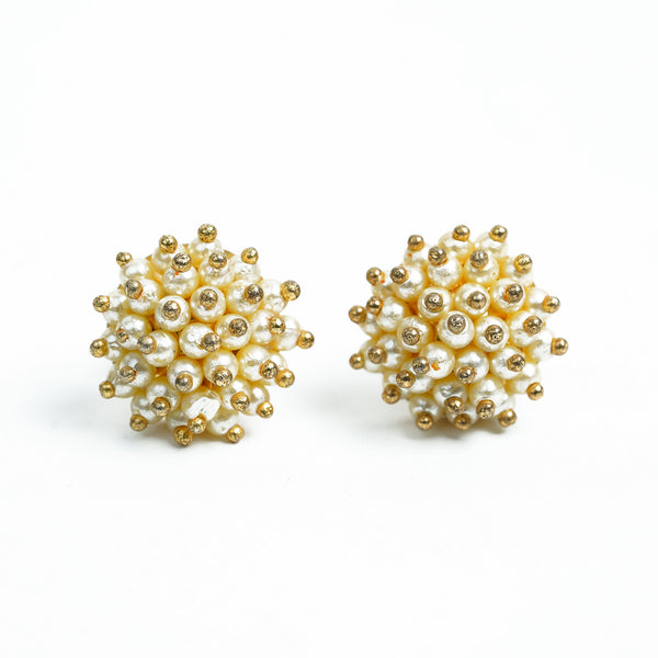 Gold-Toned Pearl Cluster Stud Earrings