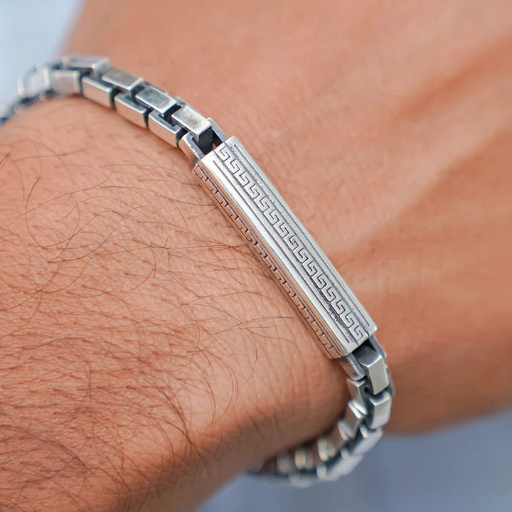 Men's Greek Key Engraved Box Chain Bracelet – CRD Jewellers