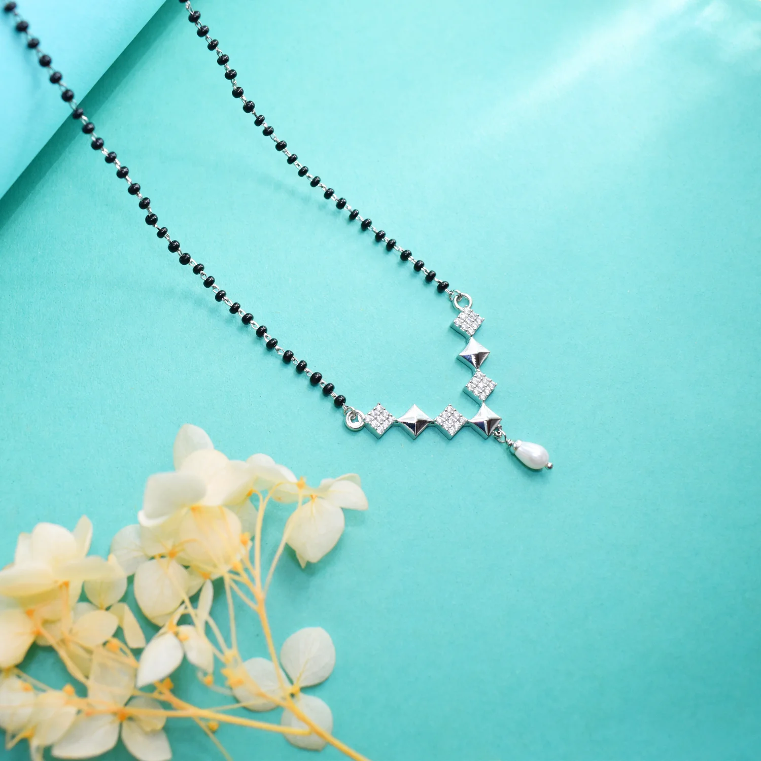 Minimalist Silver Mangalsutra with Drop Pearl