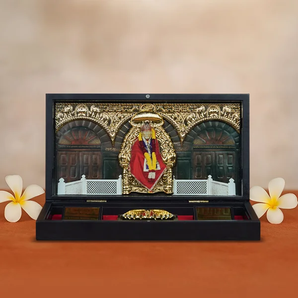 Divine Sai Baba Gold Plated Frame with Charan Paduka & Gift Box – Spiritual Gift